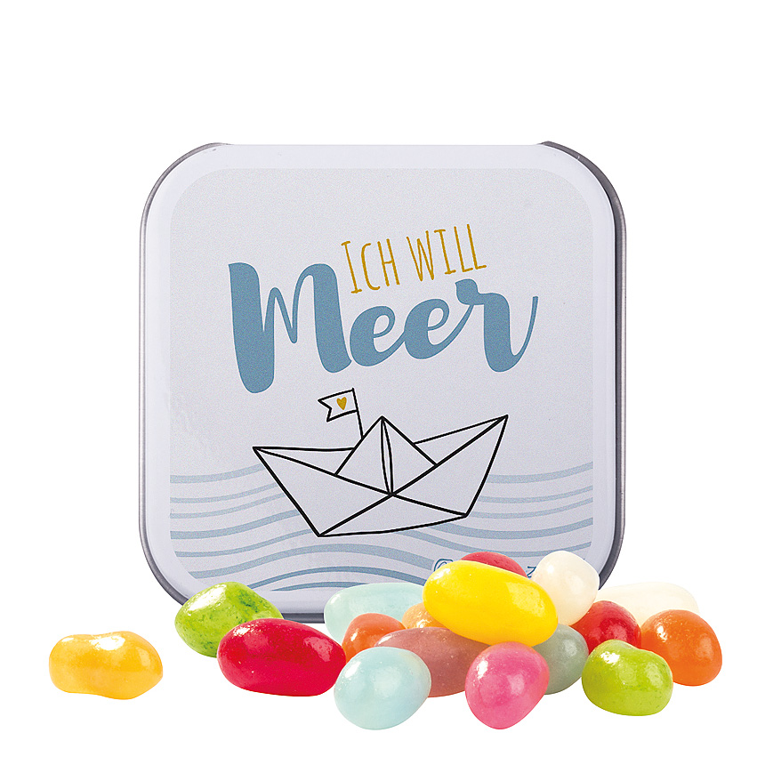 Square tin, white, jelly beans - Square tin, white, jelly beans -