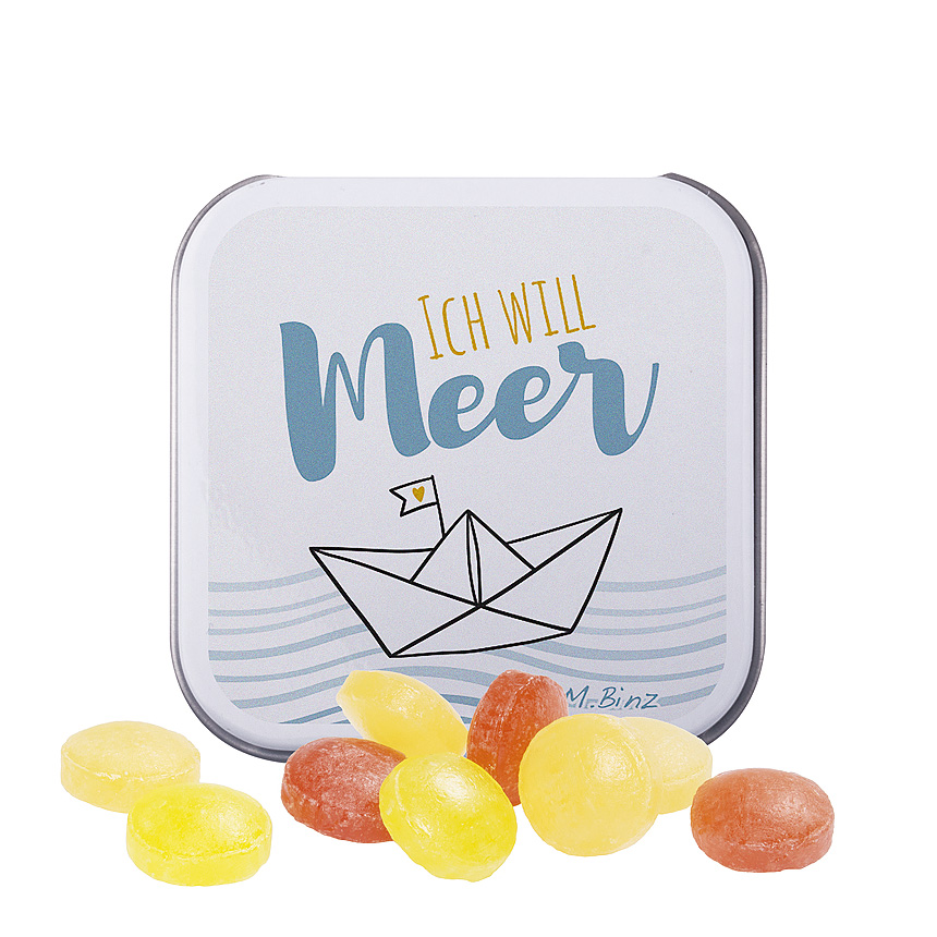 Square tin, white, mini sweets fruit mix - Square tin, white, mini sweets fruit mix -