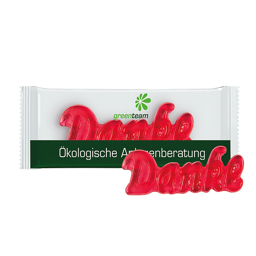 Trolli jelly gum single "danke", compostable foil transparent - transparent Trolli jelly gum single "danke", compostable foil transparent - transparent