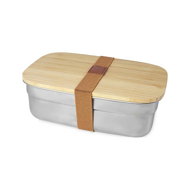 Obědová krabička z nerezové oceli s bambusovým víčkem Tite - strieborná