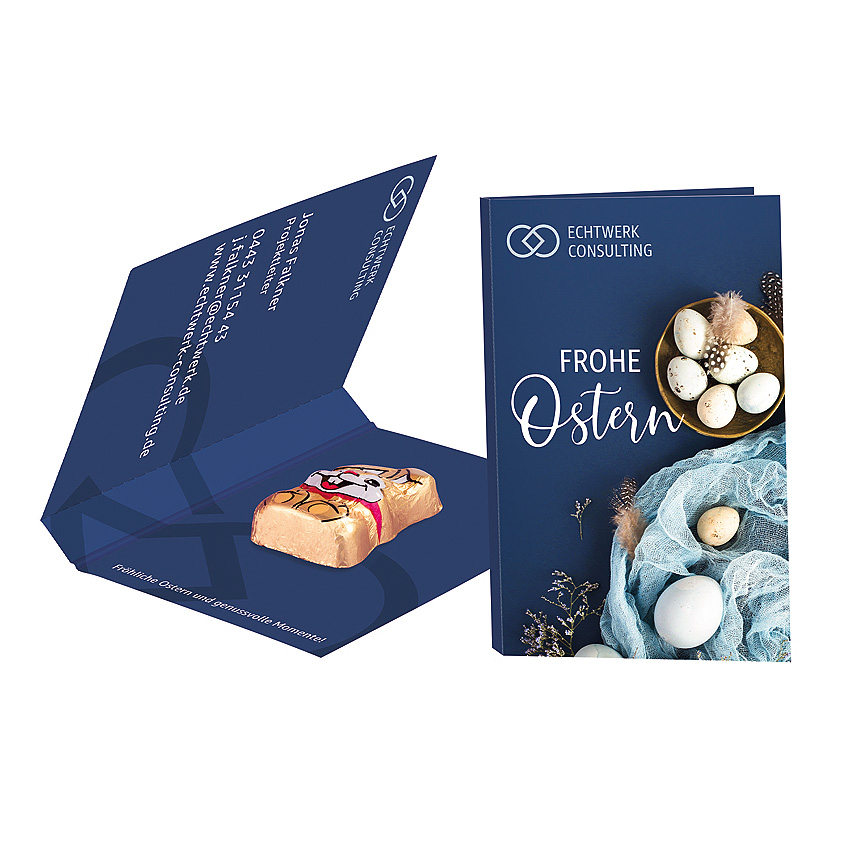 Promotion card, business card format, Riegelein mini chocolate Easter bunny - 