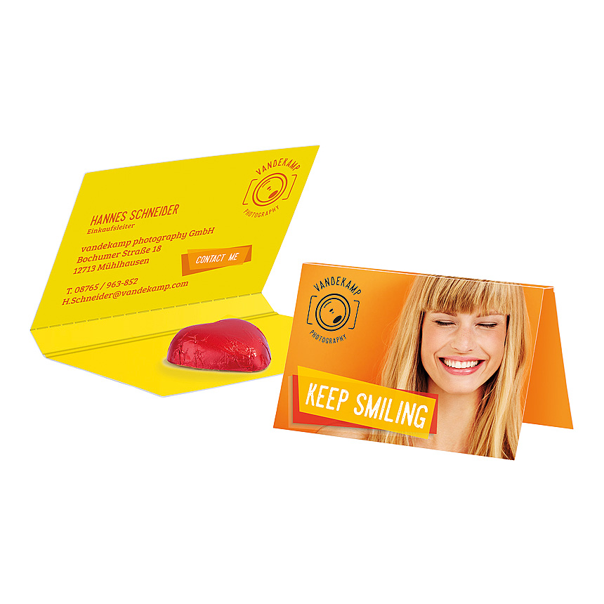 Promotion card, business card format, Storz chocolate heart - 