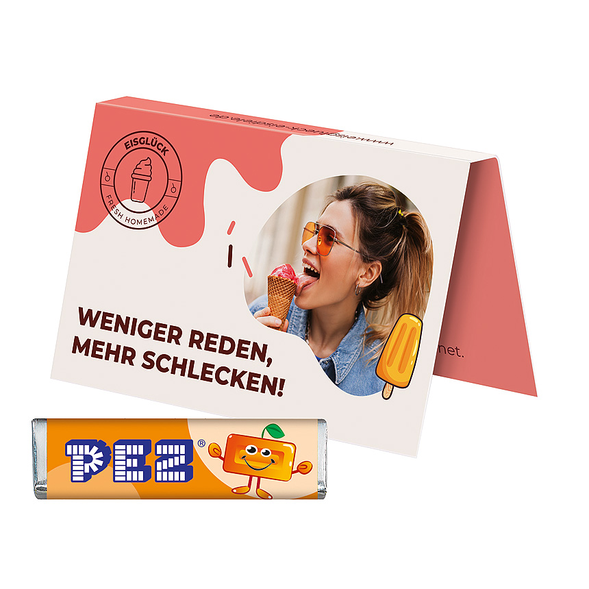 Promotion card, business card format, PEZ candy bar, orange - Promotion card, business card format, PEZ candy bar, orange -