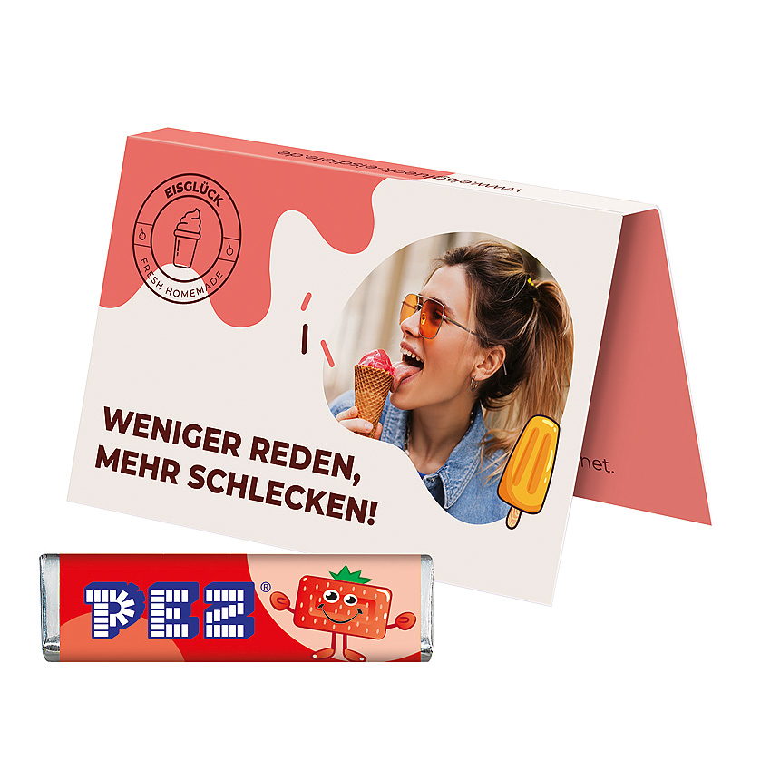 Promotion card, business card format, PEZ candy bar, strawberry - Promotion card, business card format, PEZ candy bar, strawberry -