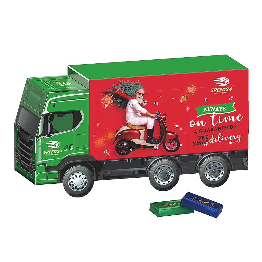 Adventní kalendář kamion, Lindt mini čokoládové tyčinky - Adventní kalendář kamion, Lindt mini čokoládové tyčinky -