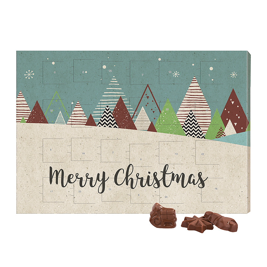 Classic wall advent calendar, grass paper, landscape, filled with Friedel milk chocolate - Classic wall advent calendar, grass paper, landscape, filled with Friedel milk chocolate -