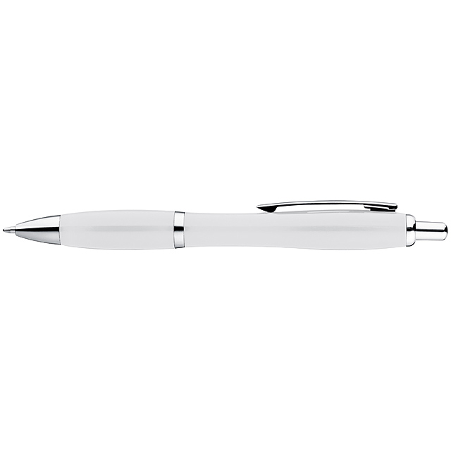 Multicolour plastic ball pen with metal clip - white