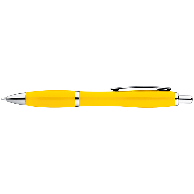 Multicolour plastic ball pen with metal clip - yellow