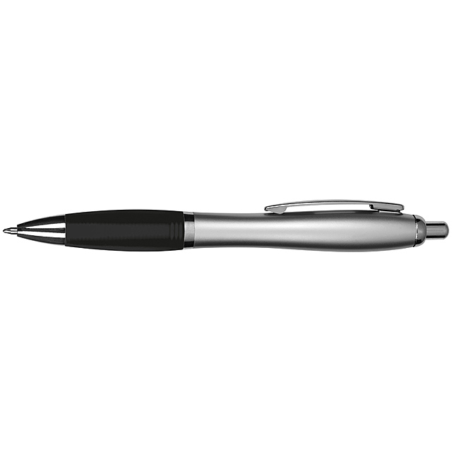 RIO-SILVER plastové guľôčkové pero s gumovou rukoväťou a extra veľkou náplňou. Ako potlač odporúčame tampoprint.  - čierna - foto