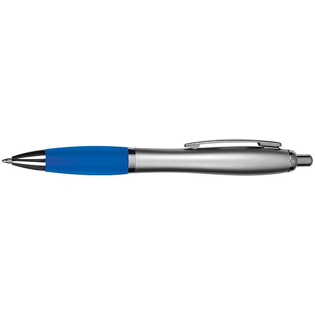 RIO-SILVER plastové guľôčkové pero s gumovou rukoväťou a extra veľkou náplňou. Ako potlač odporúčame tampoprint.  - modrá - foto