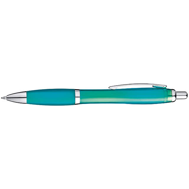 Transparenter Kugelschreiber mit Metallclip - Türkis