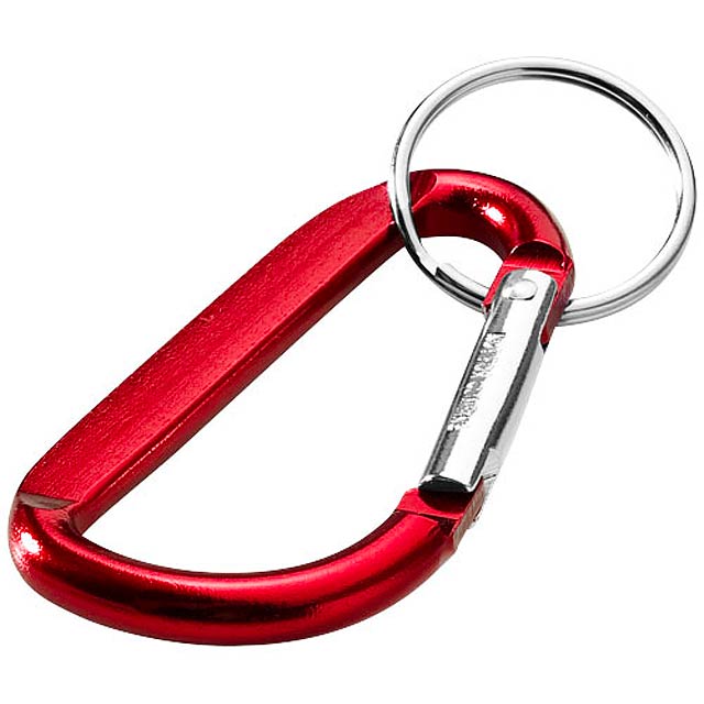 Hliníková karabína s krúžkom na kľúče - červená