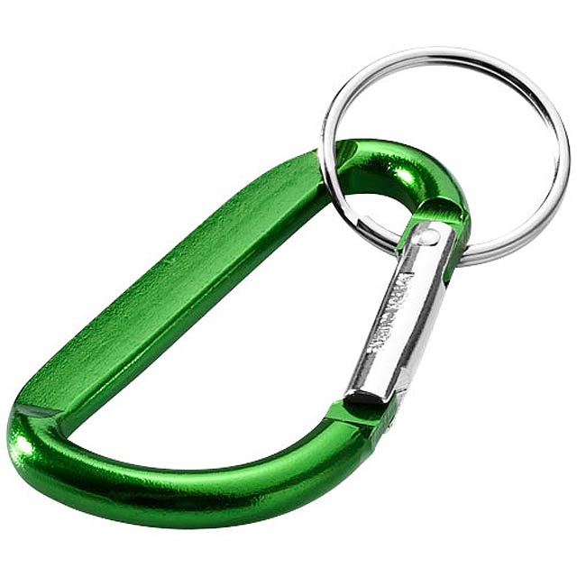 Hliníková karabína s krúžkom na kľúče - zelená