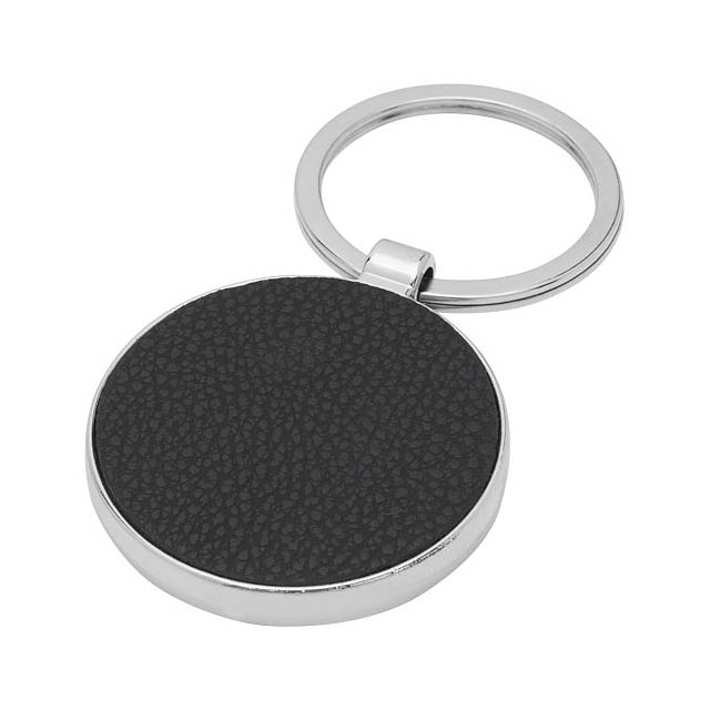 Paolo laserable PU leather round keychain - black