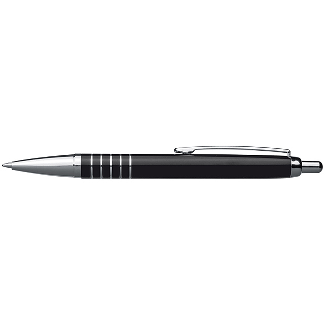 Aluminium ball pen with 5 silver rings - black