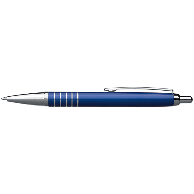 Aluminium ball pen with 5 silver rings - blue