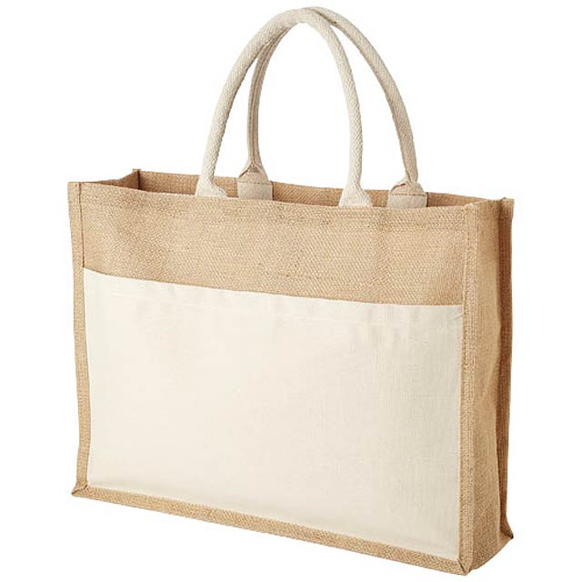 Mumbay cotton pocket jute tote bag - beige