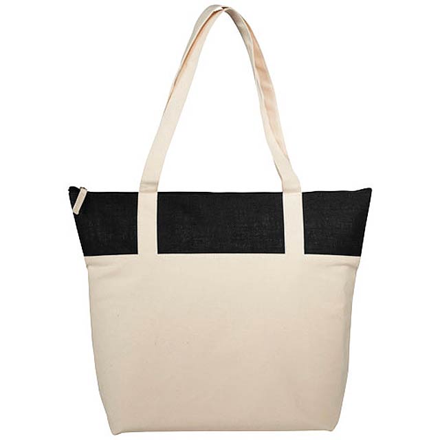 Jones 320 g/m² zippered cotton and jute tote bag - beige