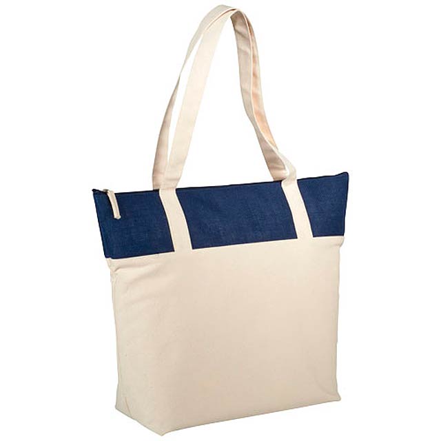 Jones 320 g/m² zippered cotton and jute tote bag - beige