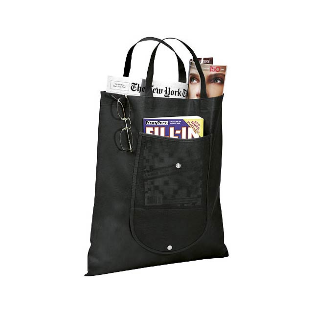 Maple buttoned foldable non-woven tote bag - black