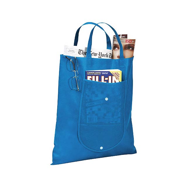 Maple buttoned foldable non-woven tote bag - blue