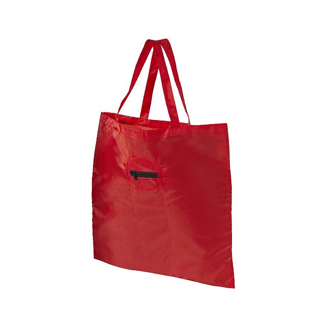Take-away foldable shopping tote bag with keychain - transparent red
