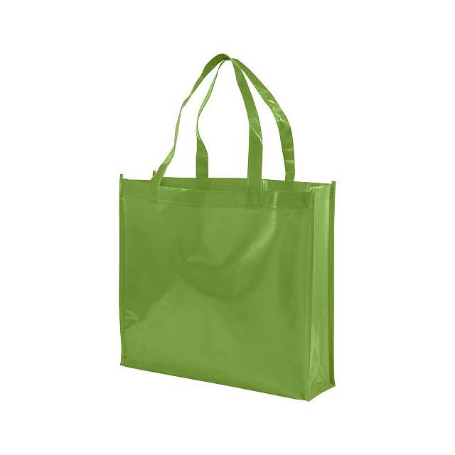 Shiny laminated non-woven shopping tote bag - lime
