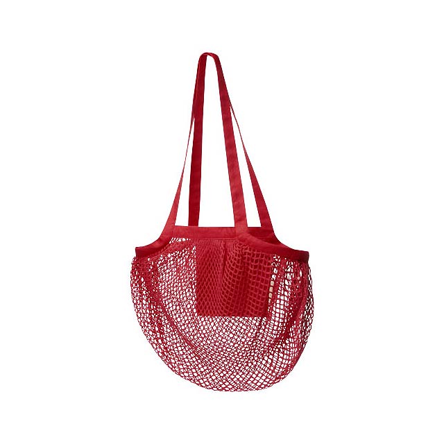 Síťovaná nákupní taška Pune z organické bavlny s certifikací GOTS, 100 g / m2 - transparentní červená