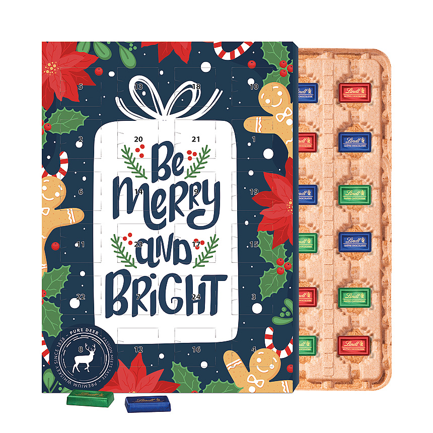 Nástěnný adventní kalendář s logem ECO, kartonová vložka, Lindt mini čokoládové tyčinky - Nástěnný adventní kalendář s logem ECO, kartonová vložka, Lindt mini čokoládové tyčinky -