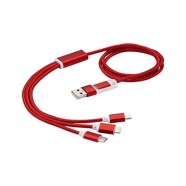 Nabíjecí kabel 5v1 s dvojitým vstupem Versatile - transparentní červená