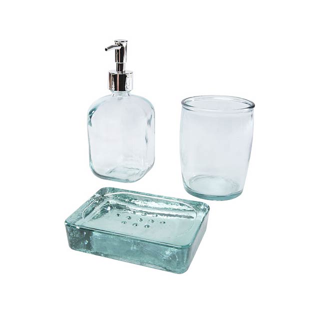 Jabony 3-teiliges Badezimmer-Set aus recyceltem Glas - Transparente