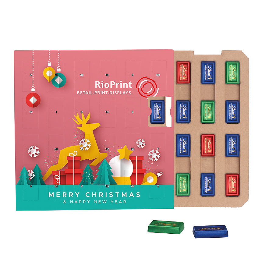 Adventní kalendář s mini tyčinkami ECO, kartonová vložka, Lindt mini čokoládové tyčinky - Adventní kalendář s mini tyčinkami ECO, kartonová vložka, Lindt mini čokoládové tyčinky -