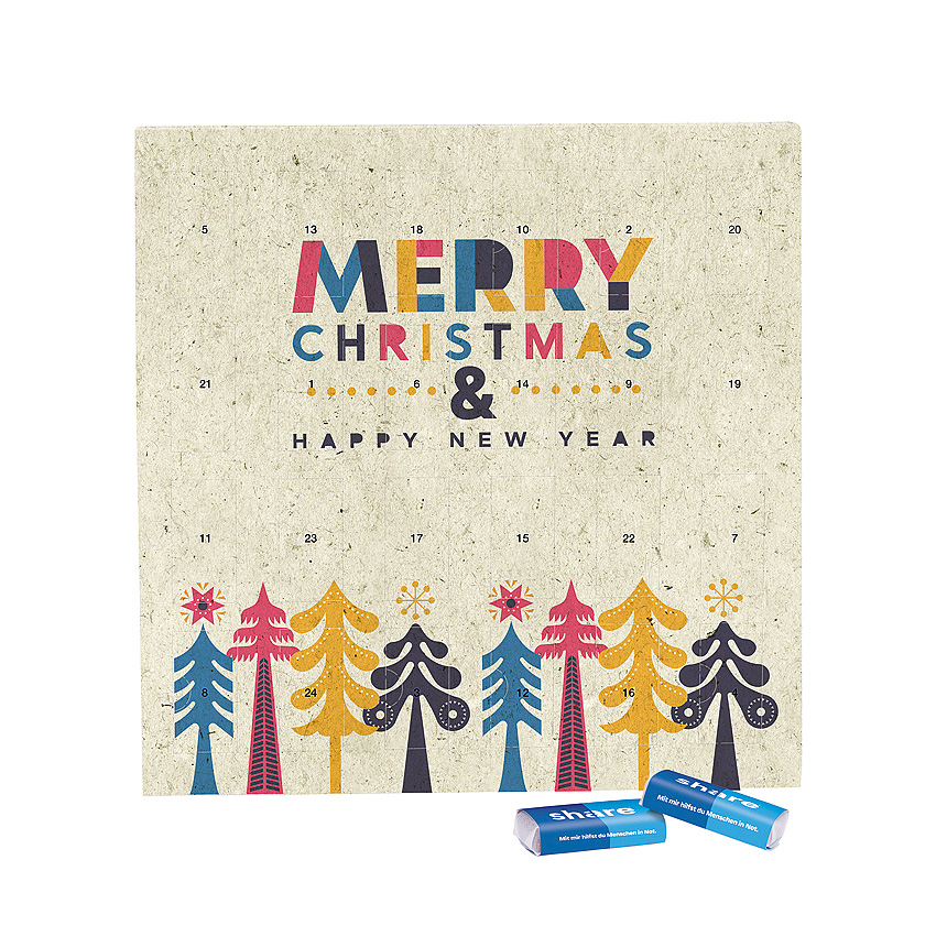 Mini-Tafel-Adventskalender, Graspapier, share Mini-Schokoladentafeln - Mini-Tafel-Adventskalender, Graspapier, share Mini-Schokoladentafeln -