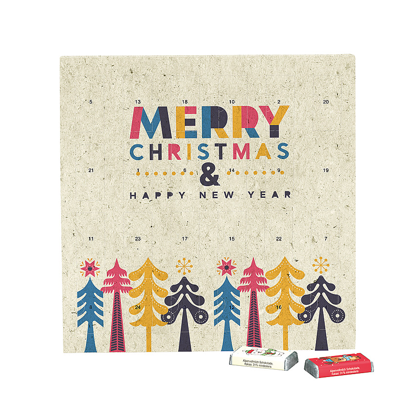 Mini-Tafel-Adventskalender, Graspapier, Mini-Schokoladentafeln - Mini-Tafel-Adventskalender, Graspapier, Mini-Schokoladentafeln -