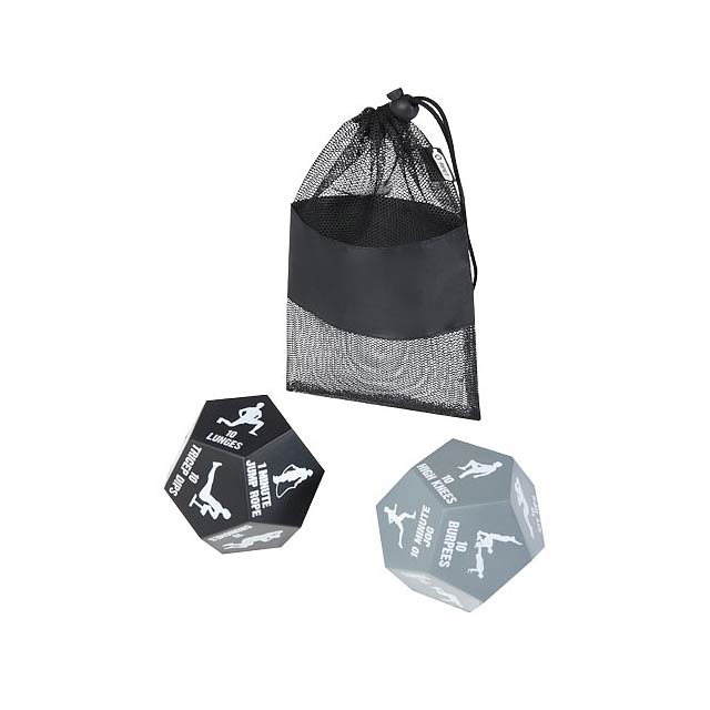 Simmons 2-piece fitness dice game set in recycled PET pouch - black