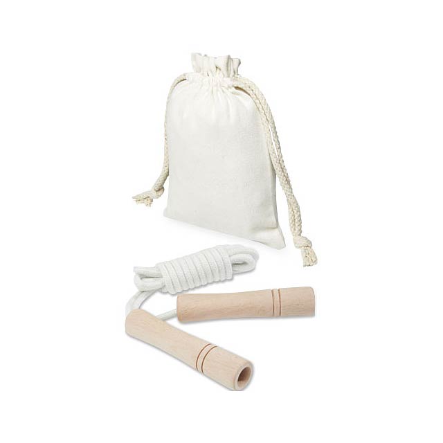 Denise wooden skipping rope in cotton pouch - white