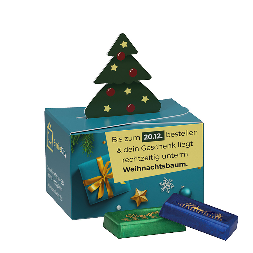 Mini darčekov&aacute; &scaron;katuľka vianočn&yacute; stromček, Lindt mini čokol&aacute;dov&eacute; tyčinky - 