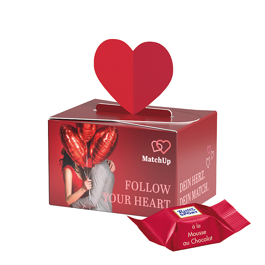 Mini darčekov&aacute; &scaron;katuľka srdce, Ritter SPORT čokol&aacute;dov&eacute; kocky Mousse au Chocolat - 
