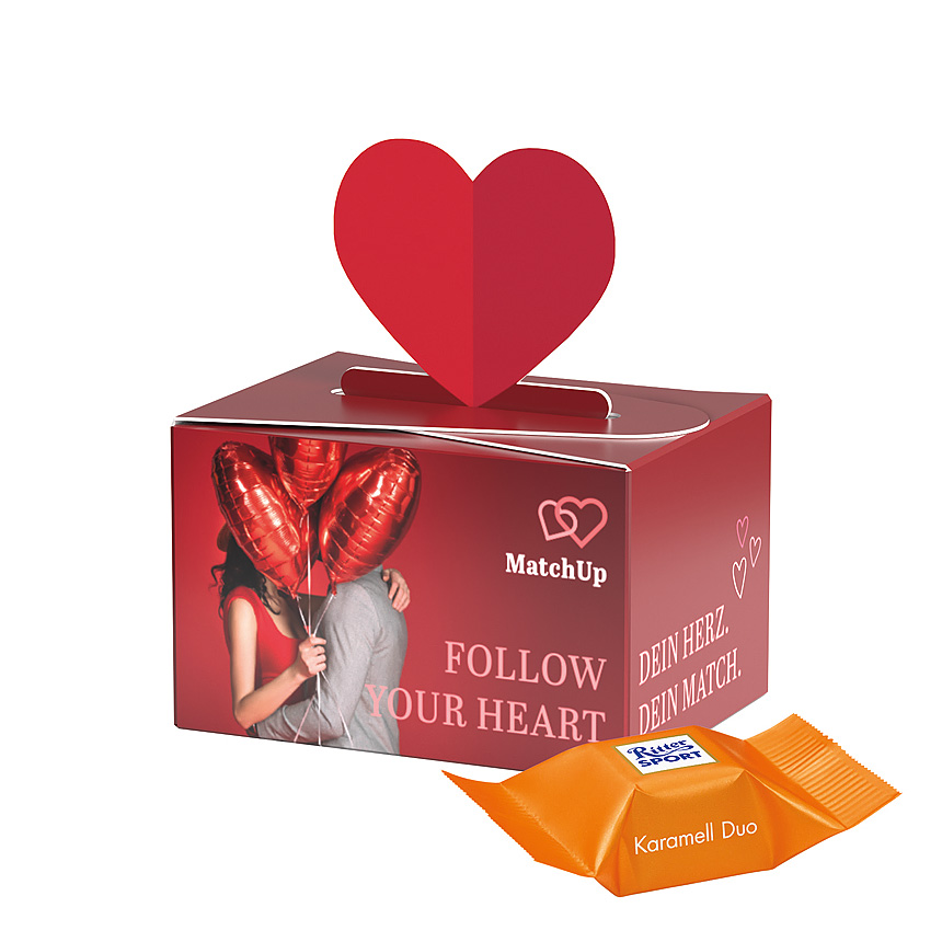 Mini darčekov&aacute; &scaron;katuľka srdce, Ritter SPORT čokol&aacute;dov&eacute; kocky double caramel - 