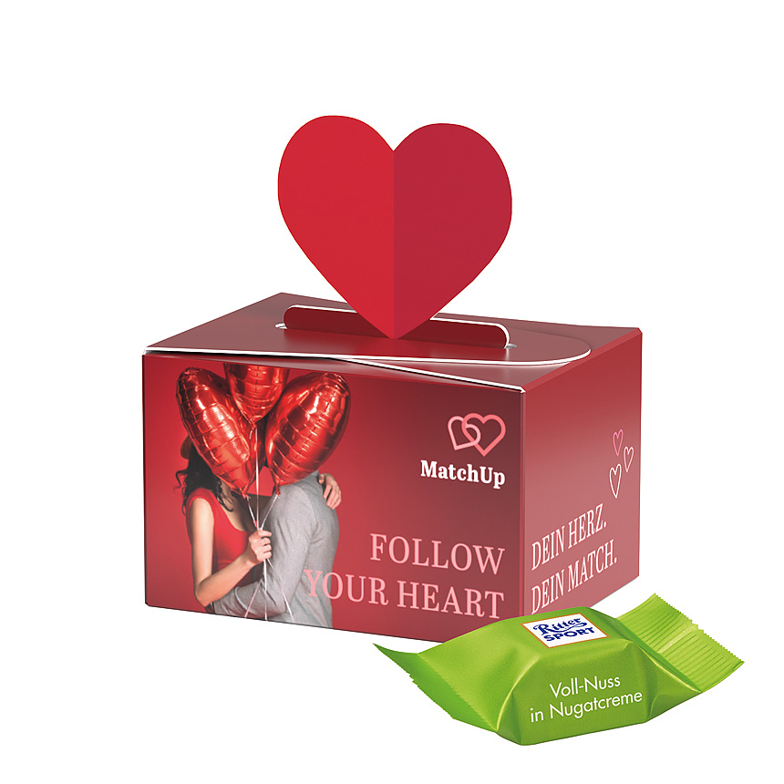 Mini gift box heart, Ritter SPORT chocolate cubes whole Hazelnut in Praline Cream - 