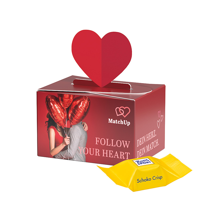 Mini d&aacute;rkov&aacute; krabička srdce, Ritter SPORT čokol&aacute;dov&eacute; kostky chocolate crisp - 