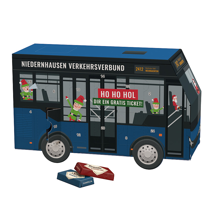 Adventní kalendář autobus, Sarotti mini čokoládové tyčinky - Adventní kalendář autobus, Sarotti mini čokoládové tyčinky -
