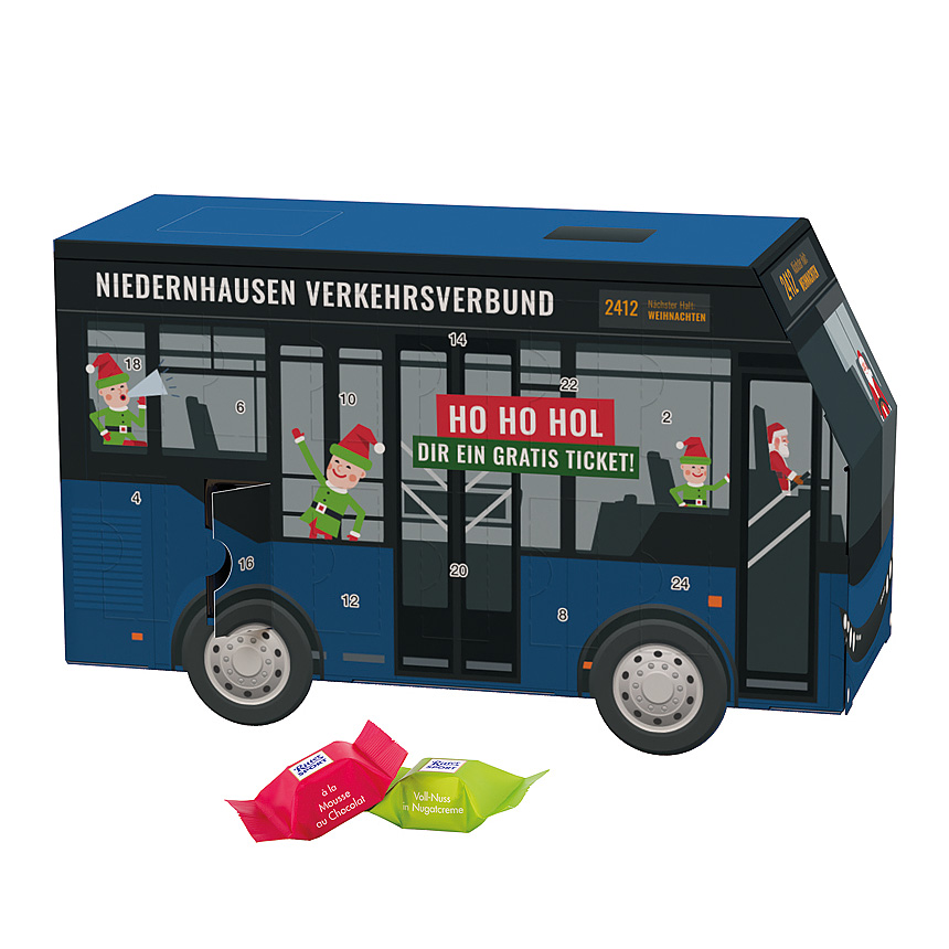 Adventní kalendář autobus, Ritter SPORT čokoládové kostky - Adventní kalendář autobus, Ritter SPORT čokoládové kostky -