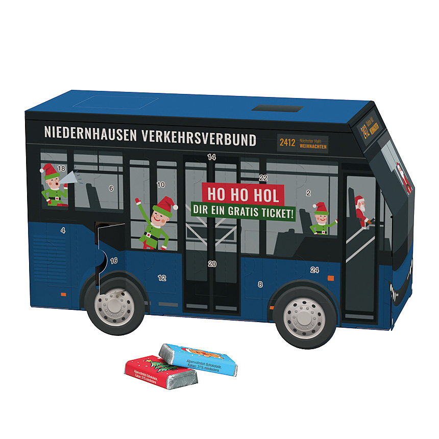 Adventn&iacute; kalend&aacute;ř autobus, mini čokol&aacute;dov&eacute; tyčinky - 