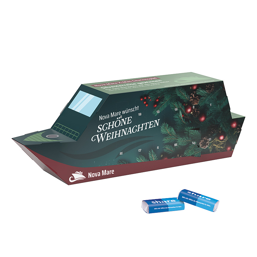 Adventní kalendář loď, share mini čokoládové tyčinky - Adventní kalendář loď, share mini čokoládové tyčinky -