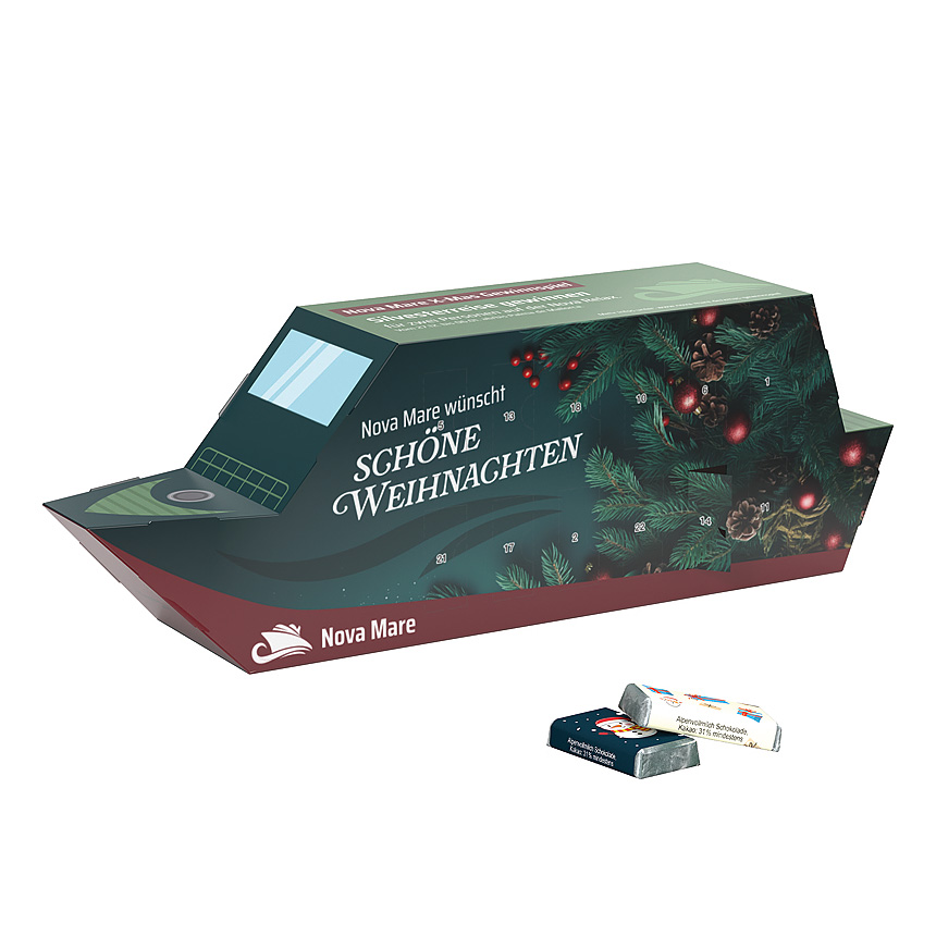 Adventní kalendář loď, mini čokoládové tyčinky - Adventní kalendář loď, mini čokoládové tyčinky -