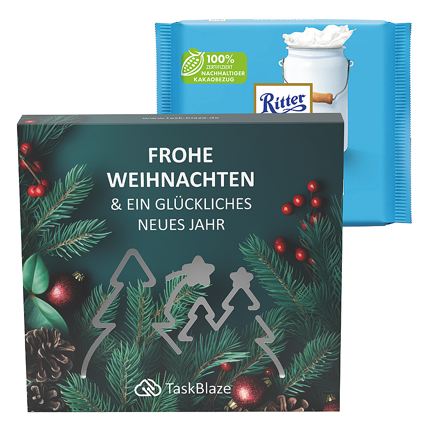 Reklamní pouzdro, výsek les, Ritter SPORT alpská mléčná čokoláda - Reklamní pouzdro, výsek les, Ritter SPORT alpská mléčná čokoláda -