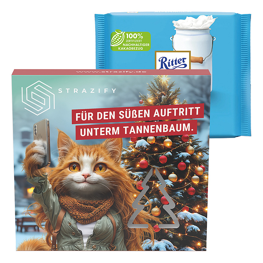 Reklamní pouzdro, výsek vánoční stromek, Ritter SPORT alpská mléčná čokoláda - Reklamní pouzdro, výsek vánoční stromek, Ritter SPORT alpská mléčná čokoláda -