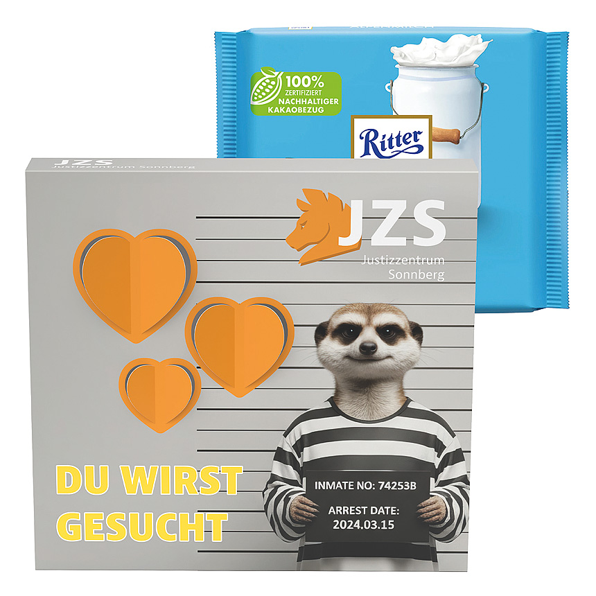 Reklamní pouzdro, 3D srdce, Ritter SPORT alpská mléčná čokoláda - Reklamní pouzdro, 3D srdce, Ritter SPORT alpská mléčná čokoláda -