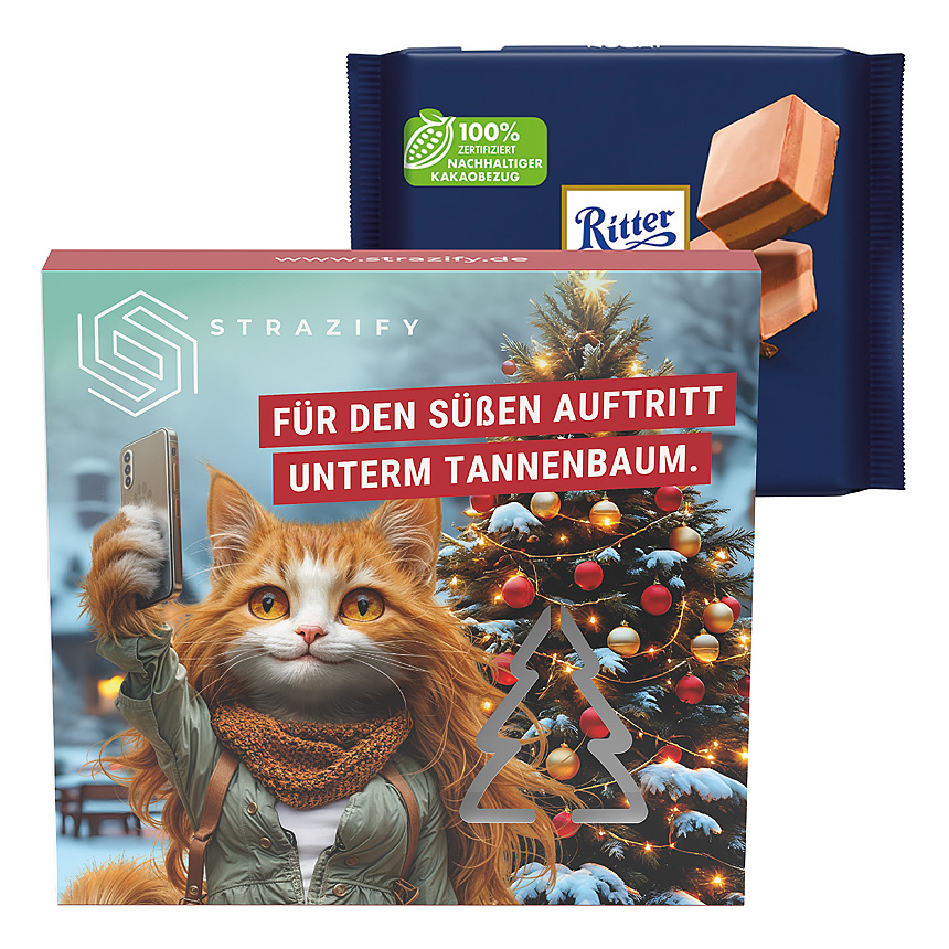 Reklamní pouzdro, výsek vánoční stromek, Ritter SPORT nugátová čokoláda - Reklamní pouzdro, výsek vánoční stromek, Ritter SPORT nugátová čokoláda -